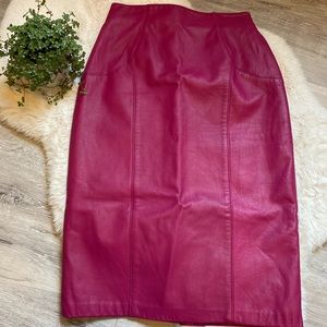 Pink Leather High Waisted Pencil Skirt